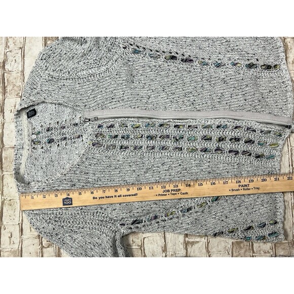 anthropologie Knitted And Knotted Sweater Cable Knit Front Zip M Gray Blend - Picture 8 of 8